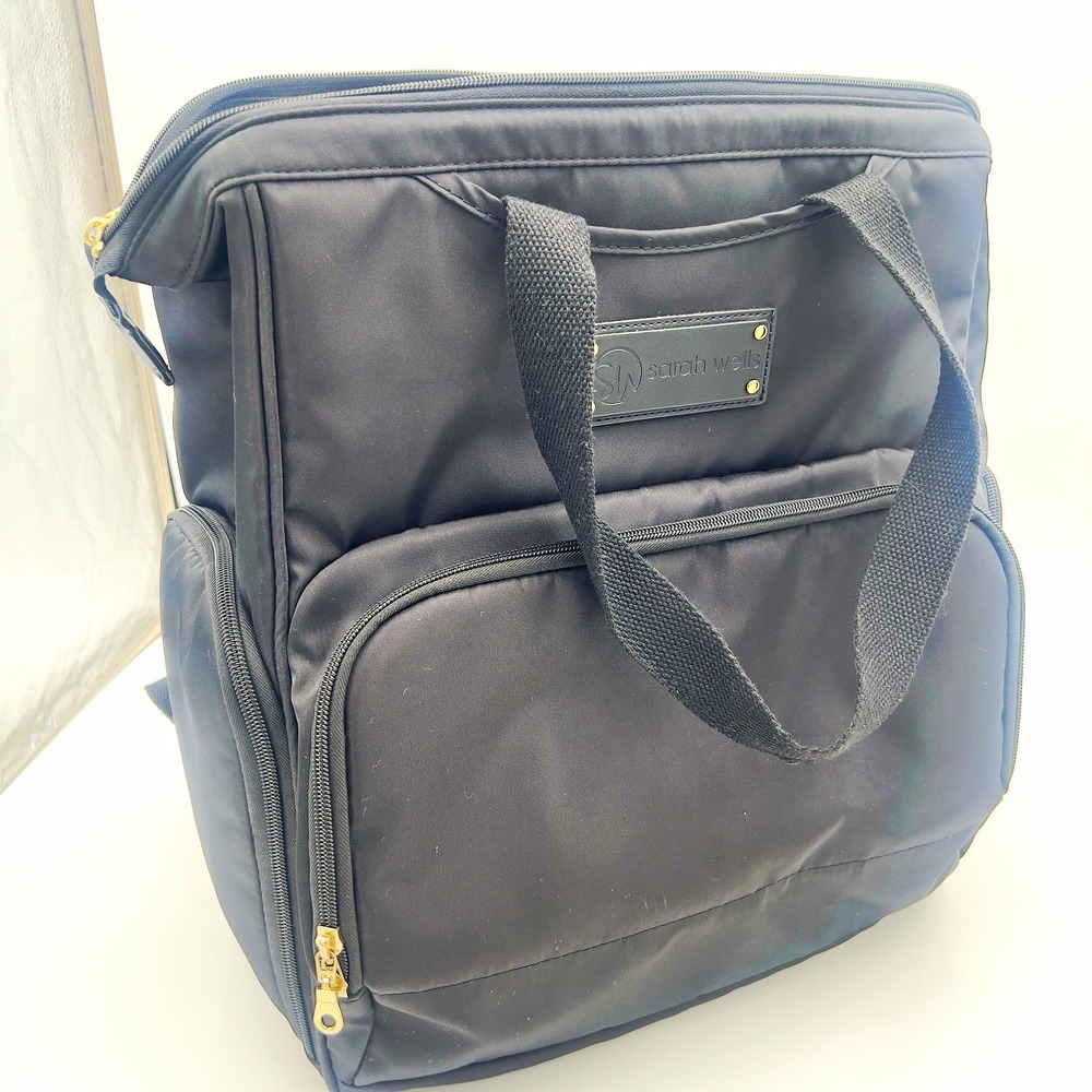 Sarah Wells Lizzy Medium Black Nylon Diaper Bag Backpack Adjustable Strap